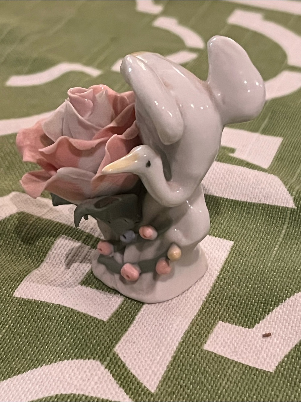 Porcelain Bird Figurine with Pink Rose - Home Accent